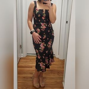 Nicole Miller Collection Black Pink Dawn Floral Bodycon Ruffled Dress Size 2